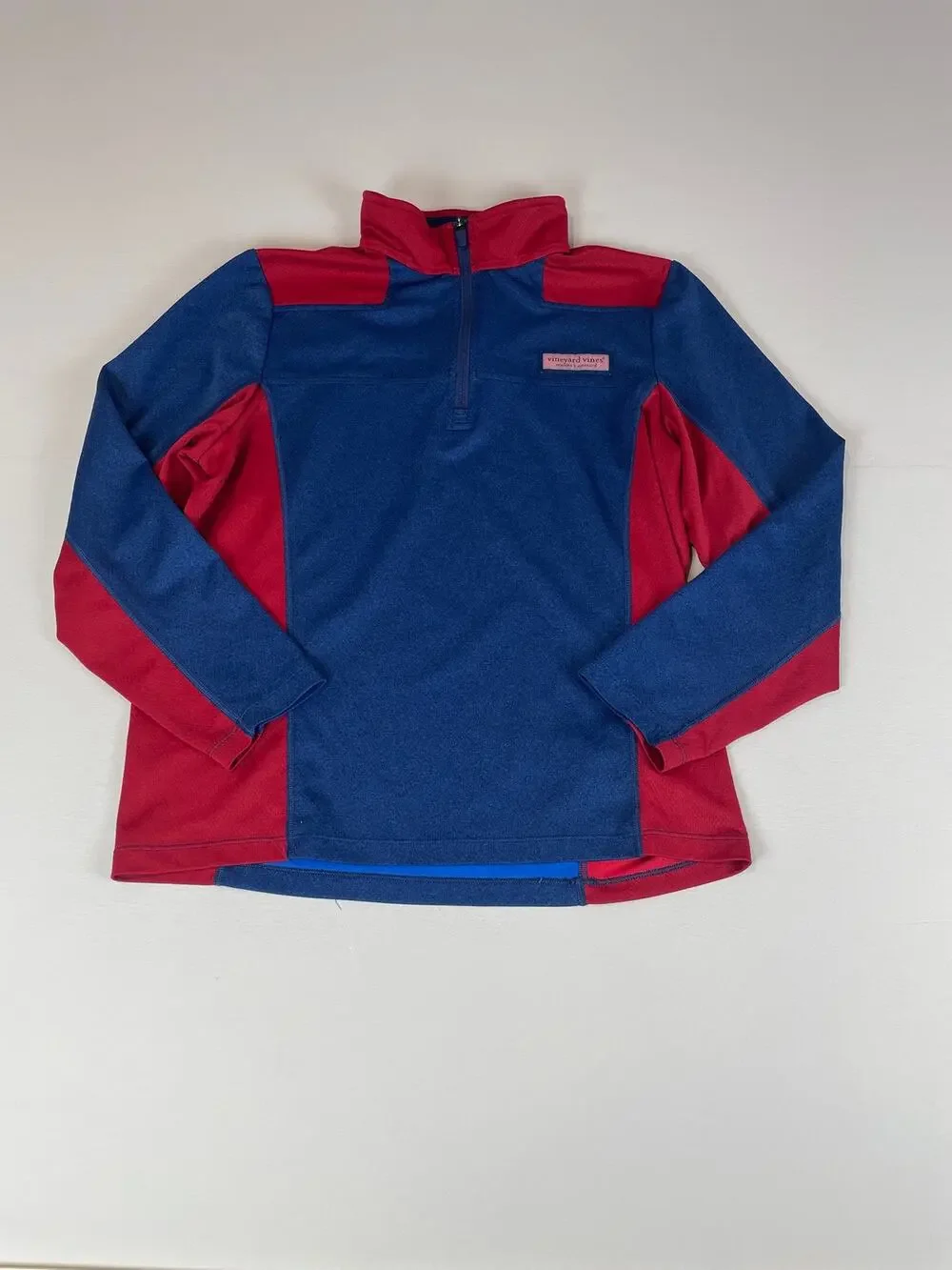 Vineyard Vines Boys L Quarter Zip Red Blue Colorblock Pullover Logo